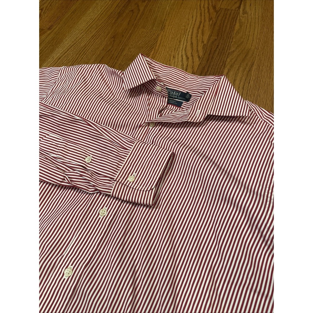 Polo Ralph Lauren Men's Regent Fit Classic‎ Fit Red Candy Stripe Size 17 34/35
